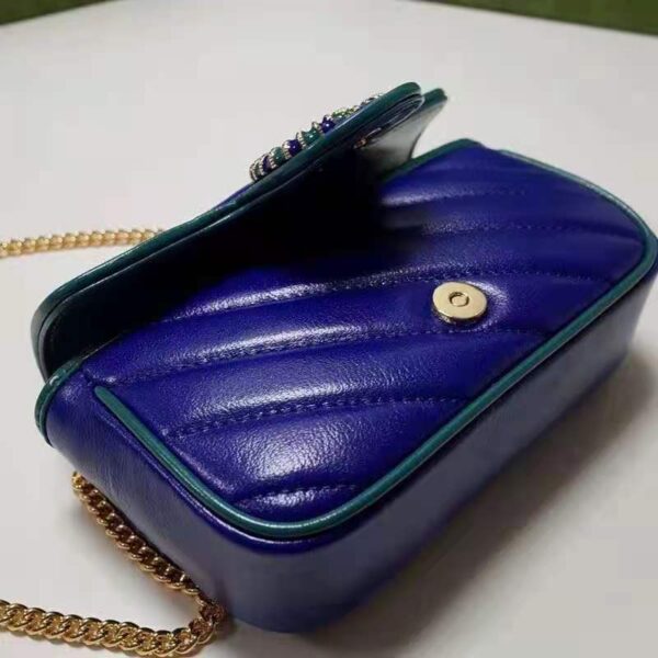 Gucci Unisex GG Marmont Super Mini Bag Blue Diagonal Matelassé Leather (7)