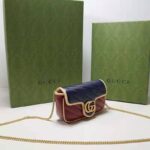 Gucci Unisex GG Marmont Super Mini Bag Blue and Dark Red Diagonal Matelassé Leather - Imagen 6