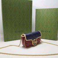 Gucci Unisex GG Marmont Super Mini Bag Blue and Dark Red Diagonal Matelassé Leather