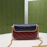 Gucci Unisex GG Marmont Super Mini Bag Blue and Dark Red Diagonal Matelassé Leather - Imagen 4