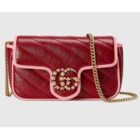 Gucci Unisex GG Marmont Super Mini Bag Dark Red Diagonal Matelassé Leather