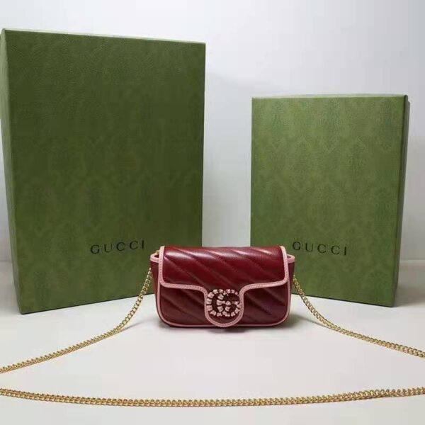 Gucci Unisex GG Marmont Super Mini Bag Dark Red Diagonal Matelassé Leather (3)