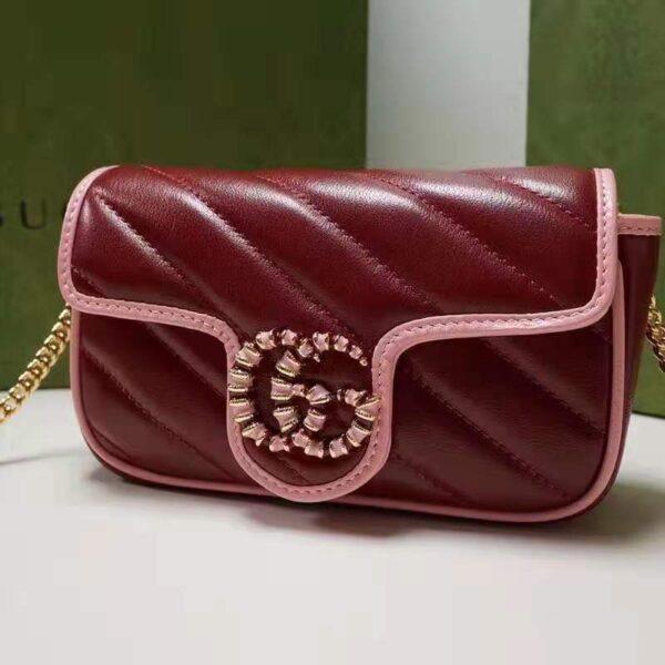 Gucci Unisex GG Marmont Super Mini Bag Dark Red Diagonal Matelassé Leather (4)