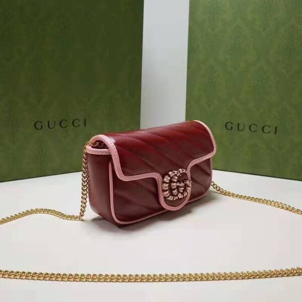 Gucci Unisex GG Marmont Super Mini Bag Dark Red Diagonal Matelassé Leather (5)