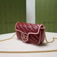 Gucci Unisex GG Marmont Super Mini Bag Dark Red Diagonal Matelassé Leather