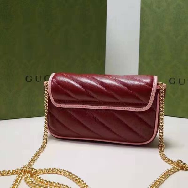 Gucci Unisex GG Marmont Super Mini Bag Dark Red Diagonal Matelassé Leather (7)