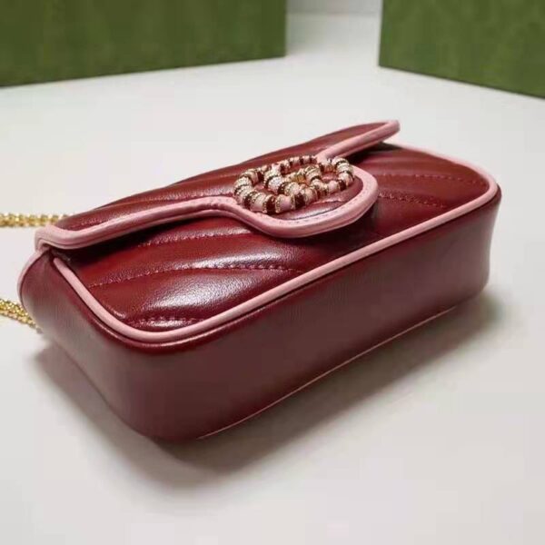 Gucci Unisex GG Marmont Super Mini Bag Dark Red Diagonal Matelassé Leather (8)