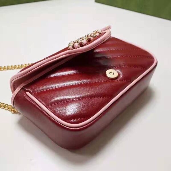Gucci Unisex GG Marmont Super Mini Bag Dark Red Diagonal Matelassé Leather (9)