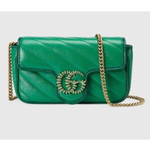 Gucci Unisex GG Marmont Super Mini Bag Green Diagonal Matelassé Leather