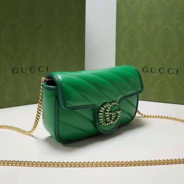 Gucci Unisex GG Marmont Super Mini Bag Green Diagonal Matelassé Leather (2)