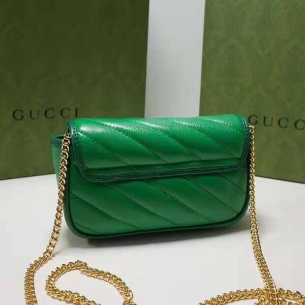 Gucci Unisex GG Marmont Super Mini Bag Green Diagonal Matelassé Leather (5)