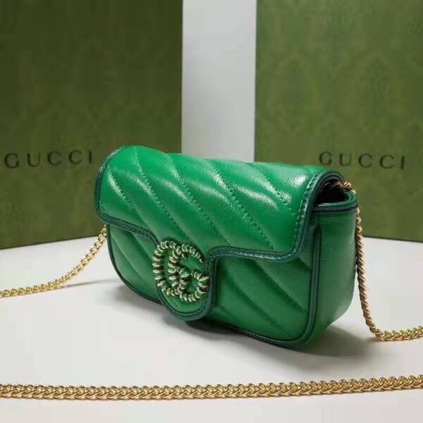 Gucci Unisex GG Marmont Super Mini Bag Green Diagonal Matelassé Leather (7)