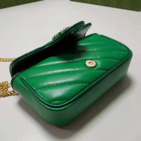 Gucci Unisex GG Marmont Super Mini Bag Green Diagonal Matelassé Leather (8)