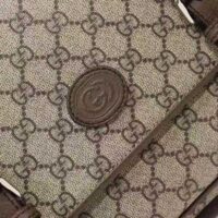 Gucci Unisex GG Messenger Bag Beige Ebony GG Supreme Canvas Brown Leather