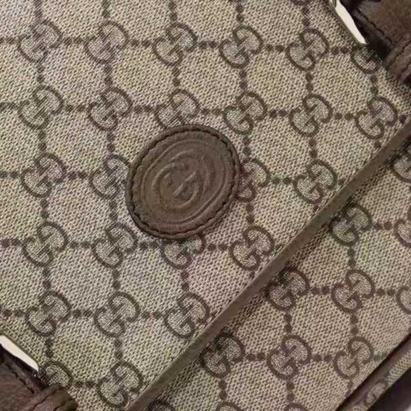 Gucci Unisex GG Messenger Bag Beige Ebony GG Supreme Canvas Brown Leather (5)