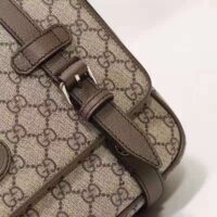 Gucci Unisex GG Messenger Bag Beige Ebony GG Supreme Canvas Brown Leather