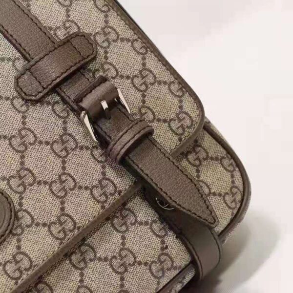 Gucci Unisex GG Messenger Bag Beige Ebony GG Supreme Canvas Brown Leather (6)