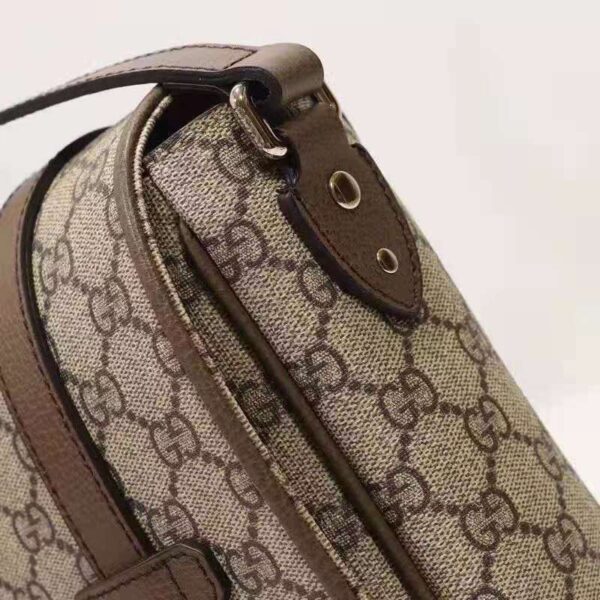 Gucci Unisex GG Messenger Bag Beige Ebony GG Supreme Canvas Brown Leather (7)