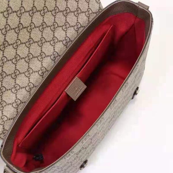 Gucci Unisex GG Messenger Bag Beige Ebony GG Supreme Canvas Brown Leather (8)