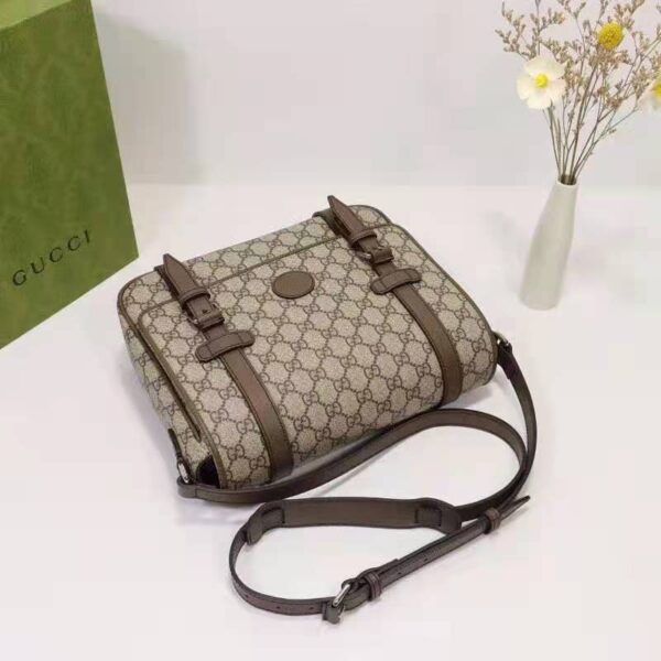 Gucci Unisex GG Messenger Bag Beige Ebony GG Supreme Canvas Brown Leather (9)