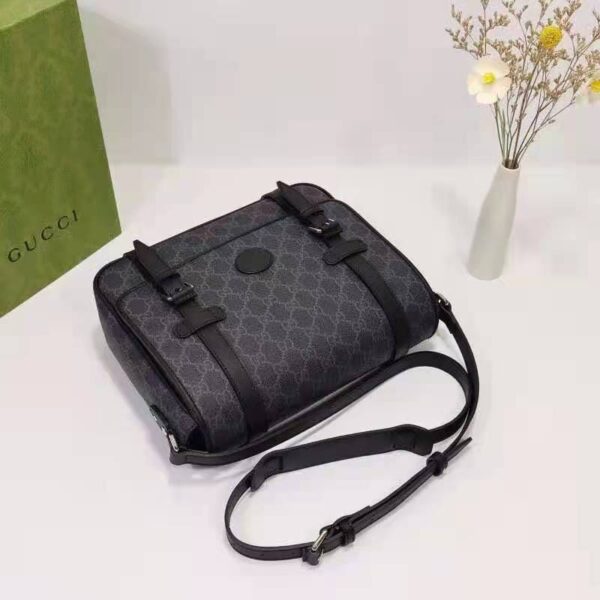 Gucci Unisex GG Messenger Bag Black GG Supreme Canvas Black Leather (10)