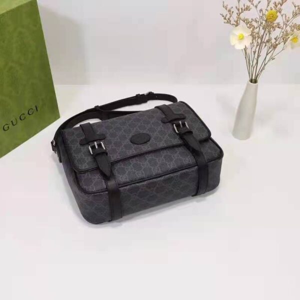 Gucci Unisex GG Messenger Bag Black GG Supreme Canvas Black Leather (11)