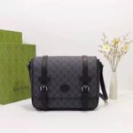 Gucci Unisex GG Messenger Bag Black GG Supreme Canvas Black Leather – Image 2