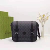 Gucci Unisex GG Messenger Bag Black GG Supreme Canvas Black Leather