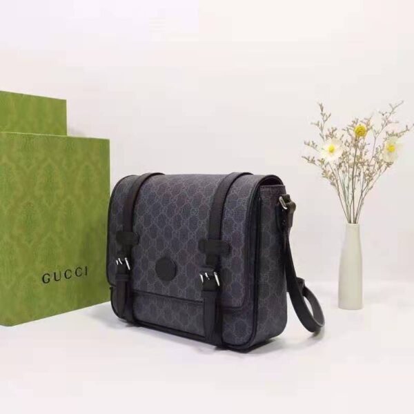Gucci Unisex GG Messenger Bag Black GG Supreme Canvas Black Leather (4)