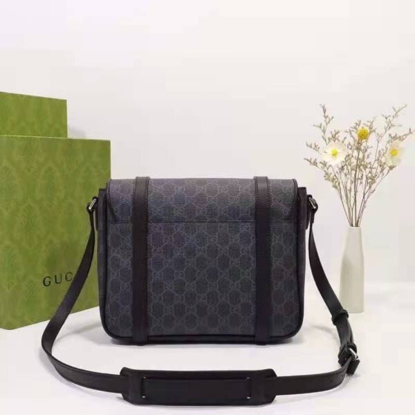 Gucci Unisex GG Messenger Bag Black GG Supreme Canvas Black Leather (5)
