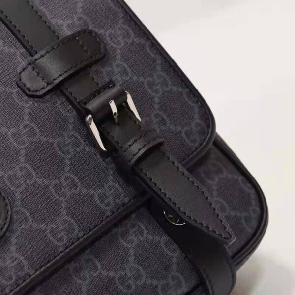 Gucci Unisex GG Messenger Bag Black GG Supreme Canvas Black Leather (7)