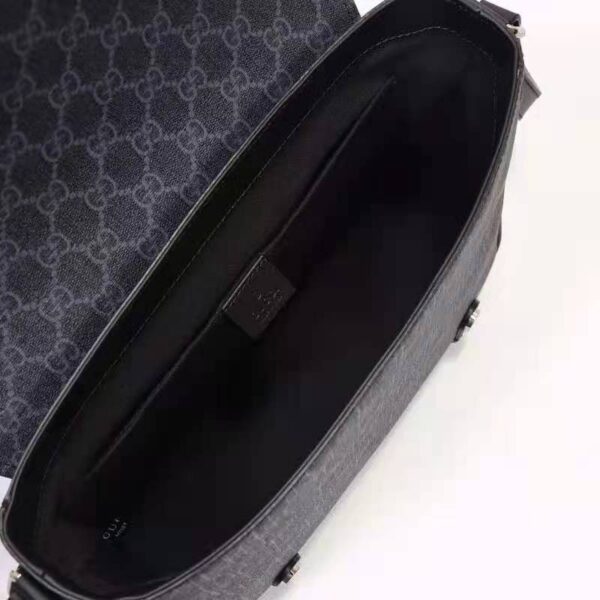 Gucci Unisex GG Messenger Bag Black GG Supreme Canvas Black Leather (9)