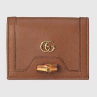 Gucci Unisex Gucci Diana Card Case Wallet Double G Brown Leather (2)