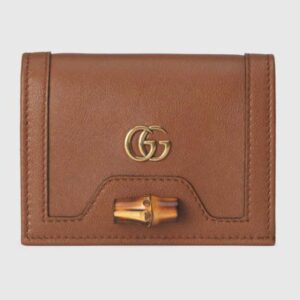 Gucci Unisex Gucci Diana Card Case Wallet Double G Brown Leather