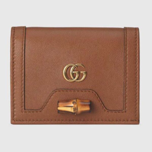 Gucci Unisex Gucci Diana Card Case Wallet Double G Brown Leather