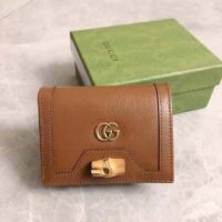 Gucci Unisex Gucci Diana Card Case Wallet Double G Brown Leather (2)