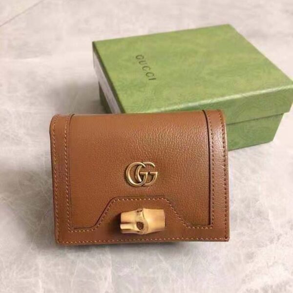 Gucci Unisex Gucci Diana Card Case Wallet Double G Brown Leather (3)
