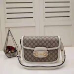 Gucci Unisex Gucci Horsebit 1955 Small Shoulder Bag Beige Ebony GG Supreme Canvas - Image 2
