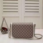 Gucci Unisex Gucci Horsebit 1955 Small Shoulder Bag Beige Ebony GG Supreme Canvas - Image 3