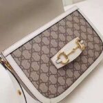 Gucci Unisex Gucci Horsebit 1955 Small Shoulder Bag Beige Ebony GG Supreme Canvas - Image 4