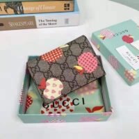 Gucci Unisex Gucci Les Pommes Card Case Wallet Beige Brown Ebony GG Supreme Canvas
