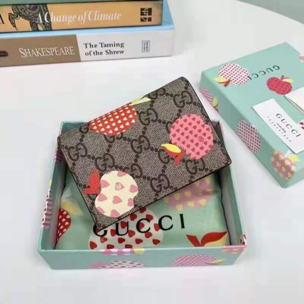 Gucci Unisex Gucci Les Pommes Card Case Wallet Beige Brown Ebony GG Supreme Canvas (3)