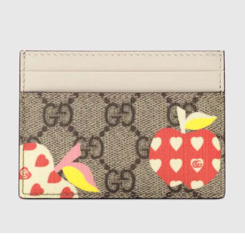 Authenticated Used Gucci GUCCI Round Zipper Long Wallet Le Pomme Apple +  Heart Print GG Supreme Canvas Brown Series Women's 663924