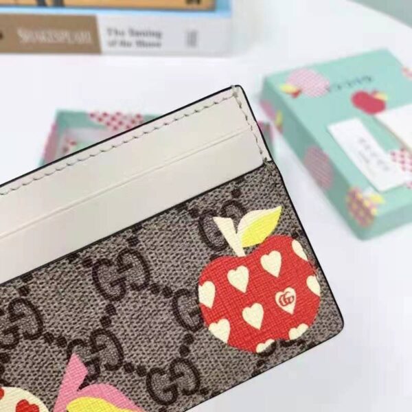 Gucci Unisex Gucci Les Pommes Card Case Wallet Beige Ebony GG Supreme Canvas (7)