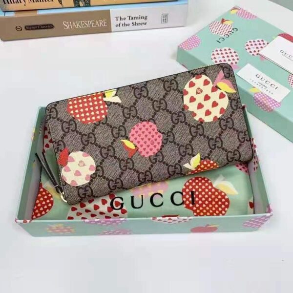 Gucci Unisex Gucci Les Pommes Zip Around Wallet Beige Brown Ebony GG Supreme Canvas (1)