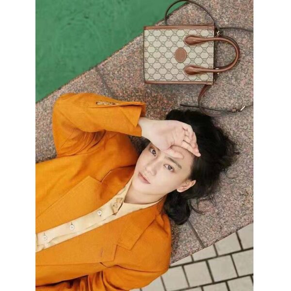Gucci Unisex Mini Tote Bag with Interlocking G Beige and Ebony GG Supreme Canvas (12)