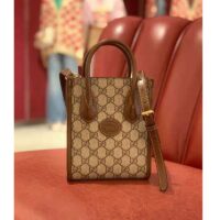 Gucci Unisex Mini Tote Bag with Interlocking G Beige and Ebony GG Supreme Canvas