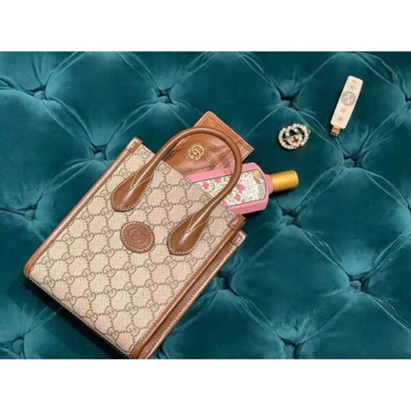 Gucci Unisex Mini Tote Bag with Interlocking G Beige and Ebony GG Supreme Canvas (17)