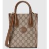 Gucci Unisex Mini Tote Bag with Interlocking G Beige and Ebony GG Supreme Canvas