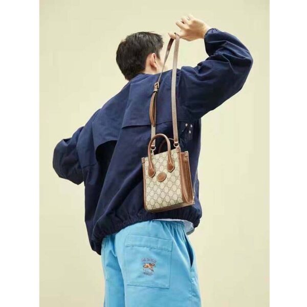 Gucci Unisex Mini Tote Bag with Interlocking G Beige and Ebony GG Supreme Canvas (2)